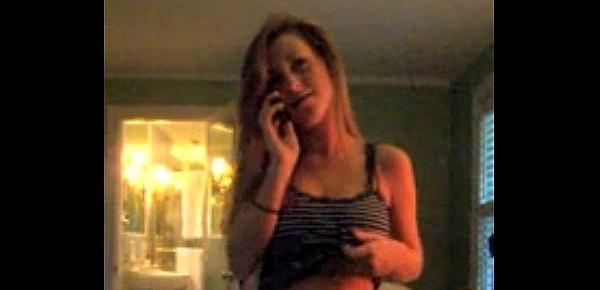  hot blonde GF do a stripease while bf is on the phone  - hotgfscum.com